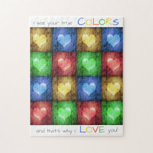 Colourful Rustic Valentine's Day Hearts Jigsaw Puzzle