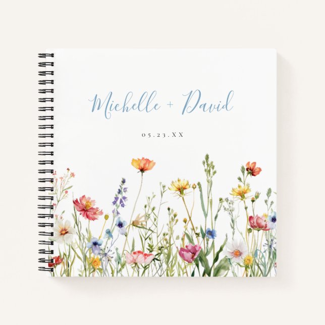 Colourful Rustic Wildflower Wedding Guest Book (Front)