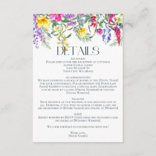 Colourful Rustic Wildflowers Herbs Wedding Details Enclosure Card