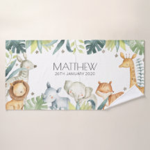 Colourful safari animals custom towel for kids