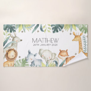 Colourful safari animals custom towel for kids
