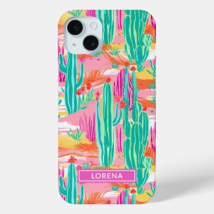 Colourful Saguaro Cacti Personalized iPhone 15 Mini Case