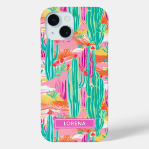 Colourful Saguaro Cacti Personalized iPhone 15 Case