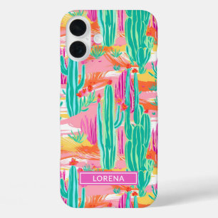 Colourful Saguaro Cacti Personalized iPhone 16 Plus Case