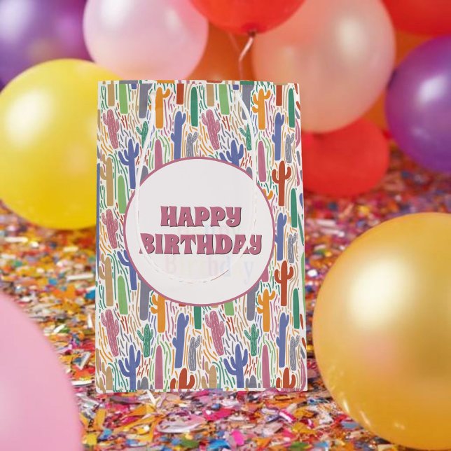 Colourful Saguaro Cactus Art Pattern Medium Gift Bag (Creator Uploaded)