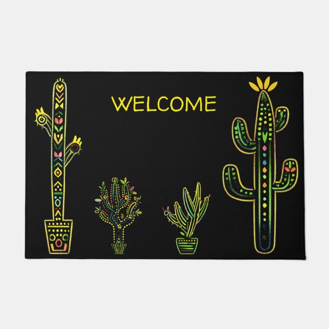 Colourful Saguaro Cactus Southwestern Doormat (Front)