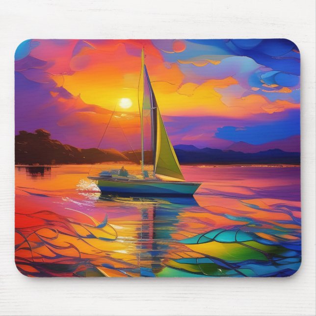 Colourful Sailboat AI ART Mouse Pad (Front)