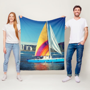 Colourful Sailboat Fleece Blanket