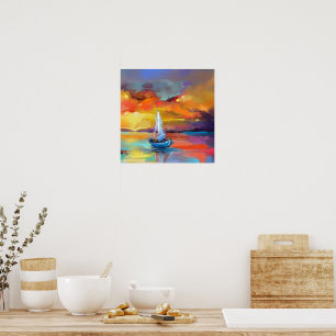 Colourful Sailboat Sunset Abstract Art Poster