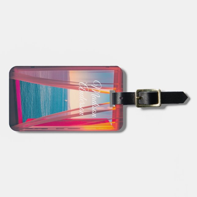 Colourful Sailboat View Personalized Luggage Tag (Front Horizontal)