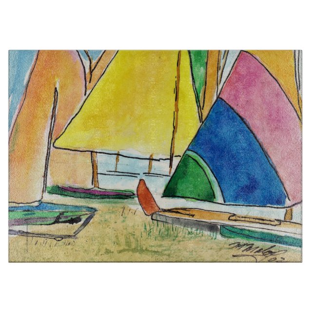 Colourful Sailboats On Beach Cutting Board (Front)