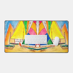 Colourful Sailboats On Beach Desk Mat