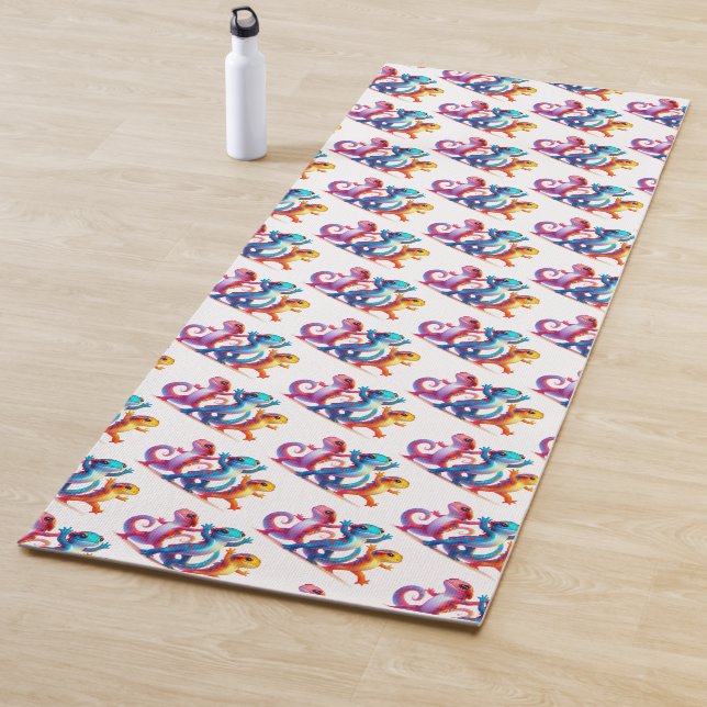 Colourful Salamanders do the Salamander Slide Yoga Mat (In Situ)