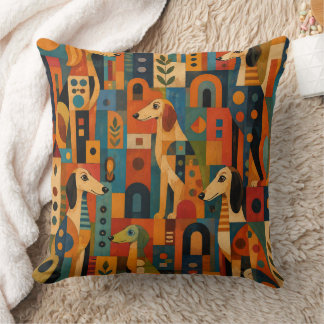 Colourful Saluki Folk Art  Throw Pillow