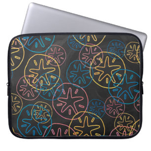 Colourful Sand Dollar Pattern on Black Laptop Sleeve
