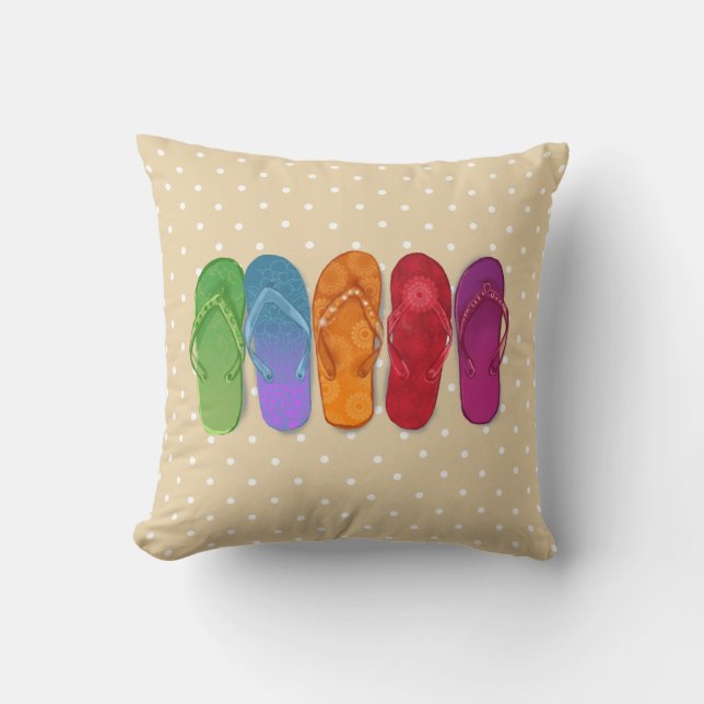 Colourful Sandals Flip-flops beach party Throw Pillow (Front)