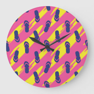 Colourful sandals, vintage background large clock