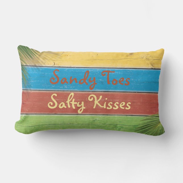 Colourful Sandy Toes Salty Kisses Outdoor Pillow (Front)