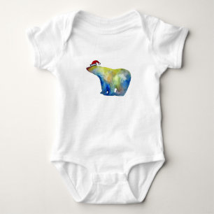 Colourful Santa Bear Baby Jersey Bodysuit, White Bodysuit
