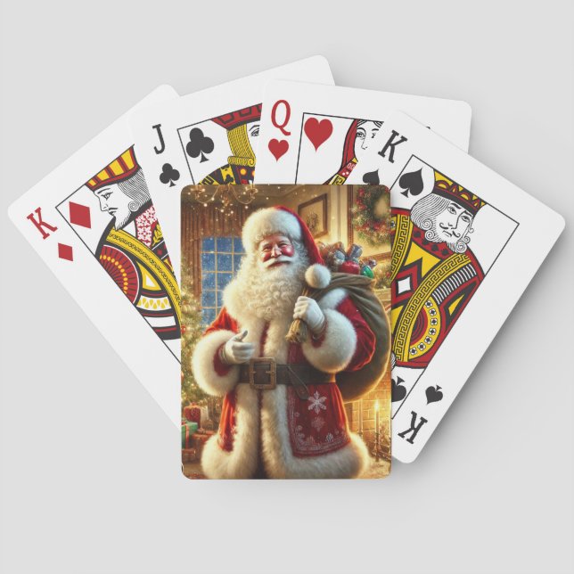Colourful Santa Claus Resting Before Continuing on Playing Cards (Back)