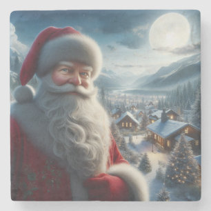Colourful Santa Claus Resting Before Continuing on Stone Coaster