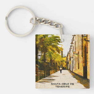 Colourful Santa Cruz de Tenerife Oil Paint Keychain