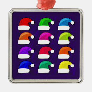 Colourful Santa Hats Metal Ornament