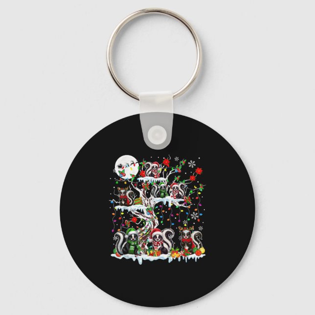 Colourful Santa Reindeer Skunks On Xmas Tree Anima Keychain (Front)