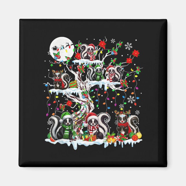 Colourful Santa Reindeer Skunks On Xmas Tree Anima Magnet (Front)