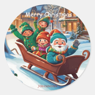 Colourful Santa’s Helpers Christmas Illustration  Classic Round Sticker