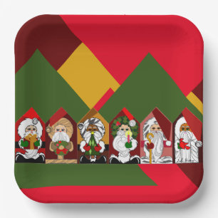 Colourful Santas Geometric Christmas Paper Plate