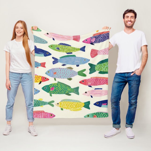 Colourful Sardines Seamless Pattern (1) Fleece Blanket (In Situ)