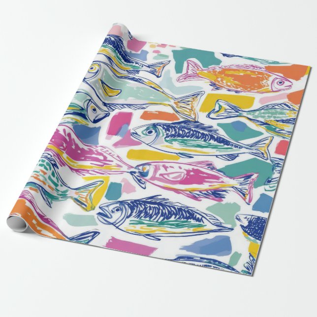 Colourful Sardines Seamless Pattern (2) Wrapping Paper (Unrolled)