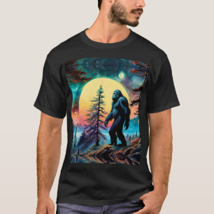 Colourful Sasquatch Full Moon Pine tree T-Shirt