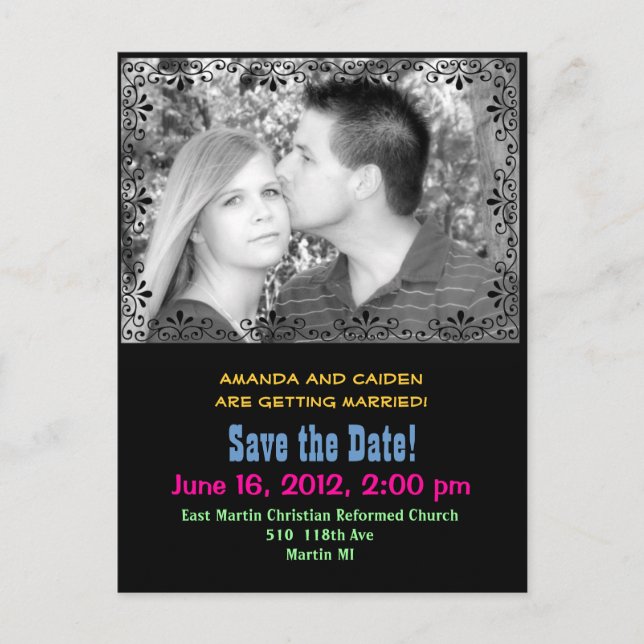 Colourful "save the Date" postcard (Front)