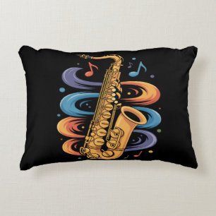 Colourful Saxophone Music Flow Jazz Instrument Accent Pillow