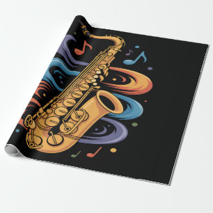 Colourful Saxophone Music Flow Jazz Instrument Wrapping Paper