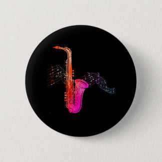 Colourful Saxophone on Music sheet for Saxophonist 2 Inch Round Button