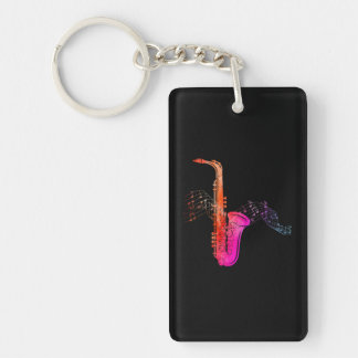 Colourful Saxophone on Music sheet for Saxophonist Keychain