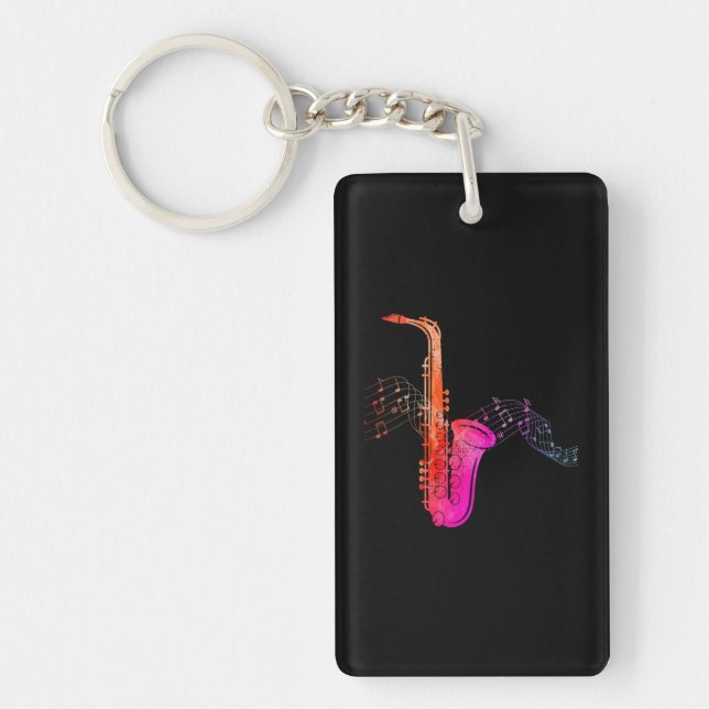 Colourful Saxophone on Music sheet for Saxophonist Keychain (Front)