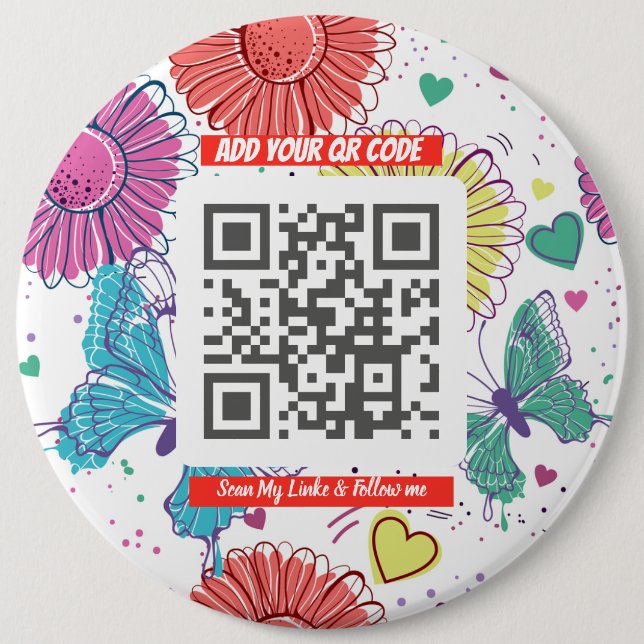 Colourful Scan Me QR 6 Inch Round Button (Front)