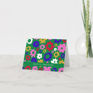 Colourful Scandinavian Flowers Green Personalized Note Card