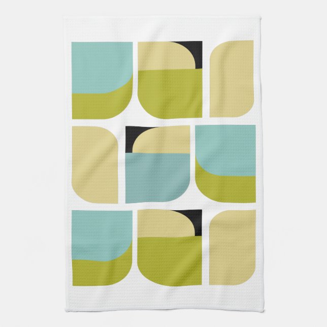 Colourful Scandinavian Turquoise Yellow Geometric Kitchen Towel (Vertical)