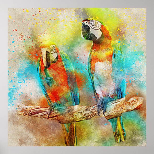 Colourful Scarlet Macaw Watercolor Poster (Front)