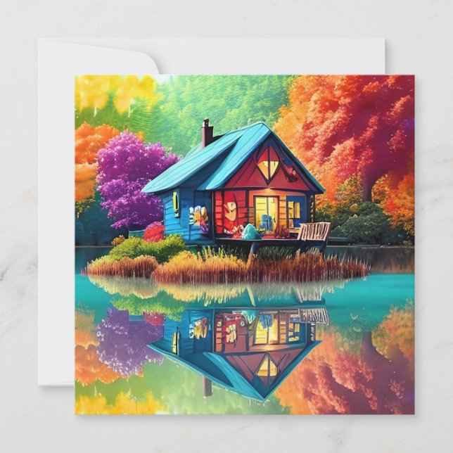 Colourful Scenery with Cottage And Lake-65456 Invitation (Front)