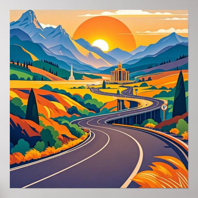 Colourful Scenic travel adventures on winding road Poster (Front)