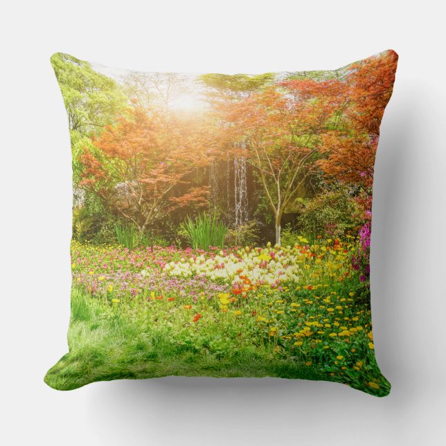 Colourful Scenic Waterfall Landscape Pillow (Front)