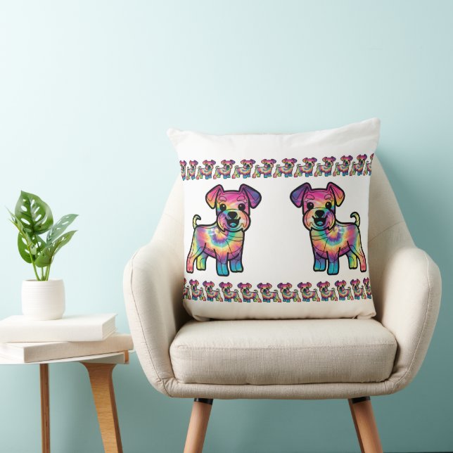 Colourful Schnauzer: Tie Dye Delight Throw Pillow (Chair)