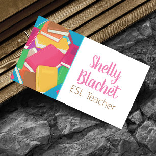 Colourful School Book ESL Teacher Foreign Language Business Card