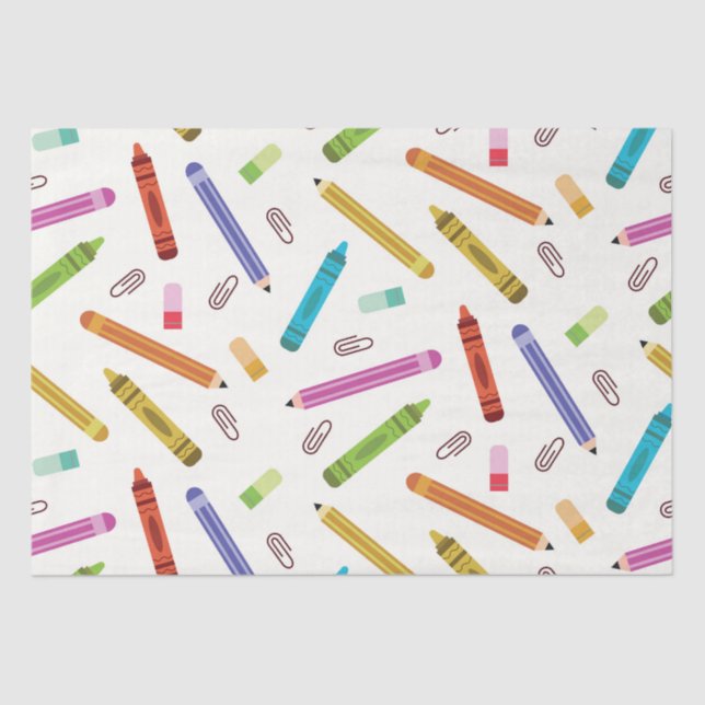Colourful School Crayons and Pencils  Pattern  Tissue Paper (Front)